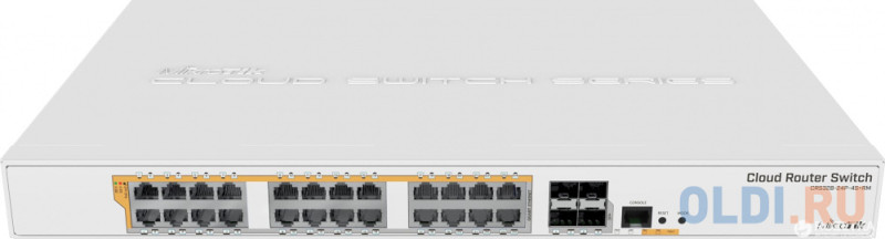 Коммутатор MikroTik CRS328-24P-4S+RM Cloud Router Switch 328-24P-4S+RM with 800 MHz CPU, 512MB RAM, 24xGigabit LAN (all PoE-out), 4xSFP+ cages, Router