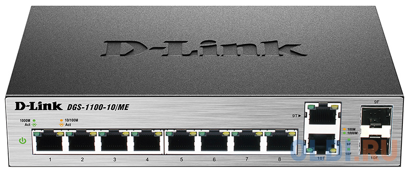 Коммутатор D-Link DGS-1100-10/ME/A2A Управляемый коммутатор 2-го уровня с 8 портами 10/100/1000Base-T и 2 комбо-портами 100/1000Base-T/SFP