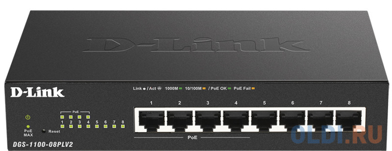 Коммутатор D-Link DGS-1100-08PLV2/A1A 8G 4PoE+ 80W настраиваемый