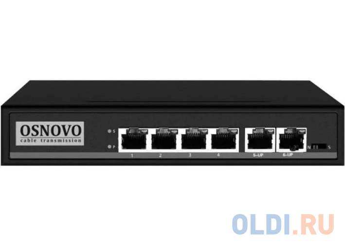 Коммутатор Osnovo SW-20600/A(80W) 6x100Mb 4PoE+ 80W неуправляемый