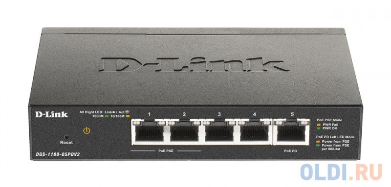 Коммутатор D-Link DGS-1100-05PDV2 5G 2PoE настраиваемый