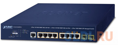 PLANET GS-4210-8HP2S IPv6/IPv4,2-Port 10/100/1000T 802.3bt 95W PoE + 6-Port 10/100/1000T 802.3at PoE + 2-Port 100/1000X SFP Managed Switch(240W PoE Bu