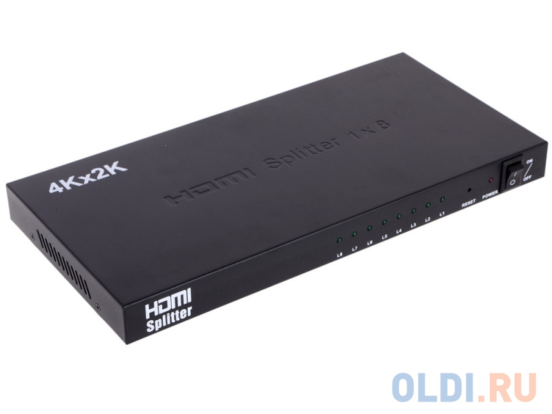 Разветвитель HDMI 4K Splitter Orient HSP0108H , 1-8, HDMI 1.4b/3D, UHDTV 4K(3840x2160)/HDTV1080p/1080i/720p, HDCP1.2, внешний БП 12В/4A, метал.корпус