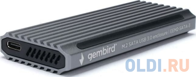 Gembird EEM2-SATA-3 Внешний корпус USB 3.1 для M2 SATA порт Type-С, RGB подсветка, металл, серебристый