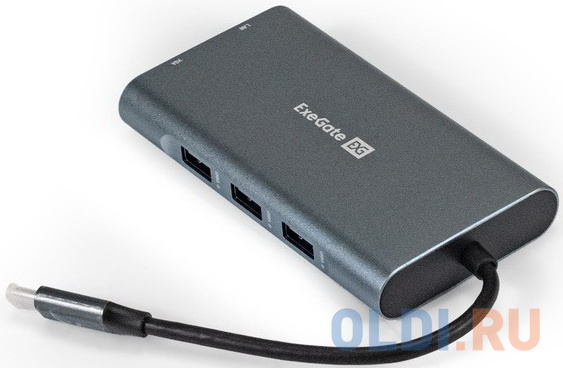 Док-станция ExeGate DUB-31C/MAX (кабель-адаптер USB Type-C --> 3xUSB3.0 + Card Reader + PD 100W + HDMI 4K@30Hz + VGA + Audio + Lan RJ45 10/100/1000