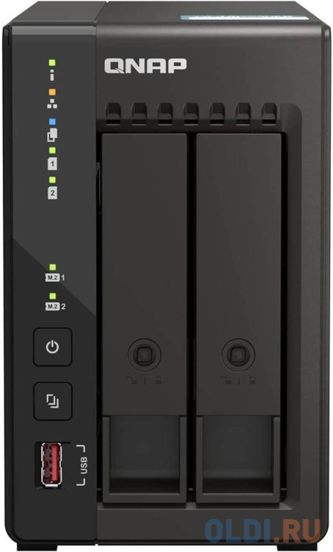 SMB QNAP TS-253E-8G NAS, 2-tray w/o HDD. 2xHDMI-port. 4-core Celeron J6412 2-2.6 GHz, 8GB DDR,  2x2.5Gb LAN, 2 x M.2 2280 PCIe Gen 3 x2, 2x USB 3.2 Ge