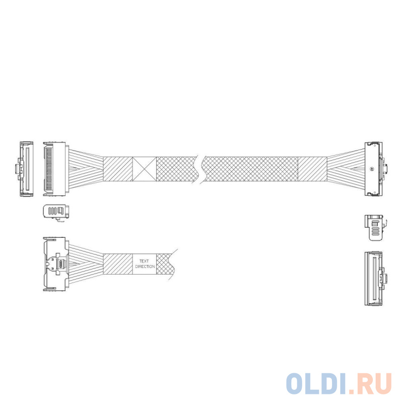 P7322GB00800-2    Cable MCIO x8 74P (прямой Straight Type)  -TO-  MCIO x8 74P (угловой Right Angle) , 85 Ohm, L:80cm (CMCMC)