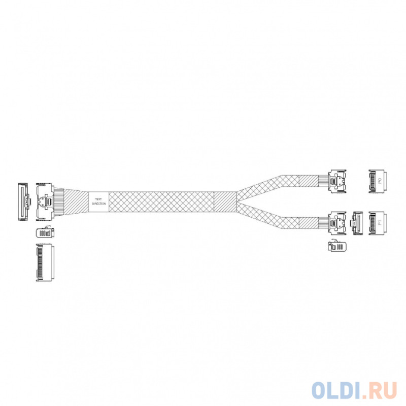 P732VGB10800-1 Cable MCIO x8 74P (прямой Straight Type)  -TO-  2*MCIO x4 38P (прямой Straight Type) , 85 Ohm, L:80cm (CMC2MC)