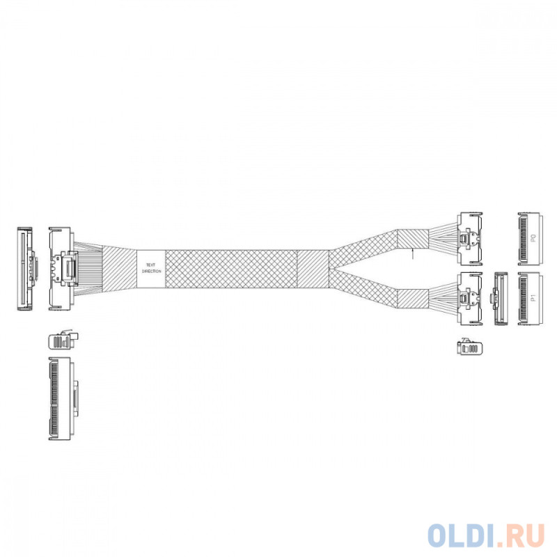 P733BGB10800-1    Cable MCIO x16 124P (прямой Straight Type)  -TO-  2*MCIO x8 74P (прямой Straight Type) , 85 Ohm, L:80cm (CMC162MC)