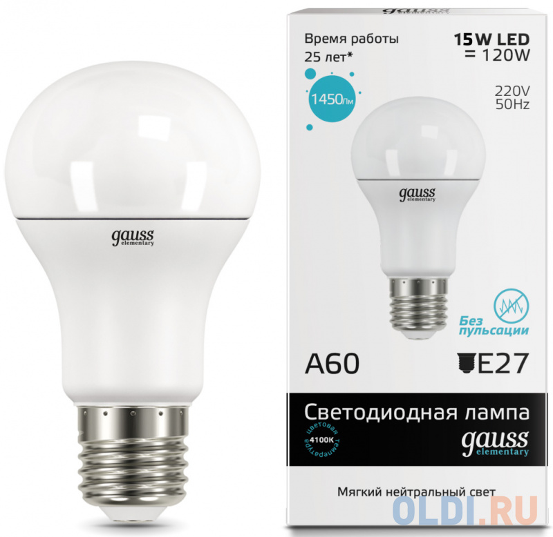 Лампа светодиодная груша Gauss LED Elementary 23225 E27 15W 4100K