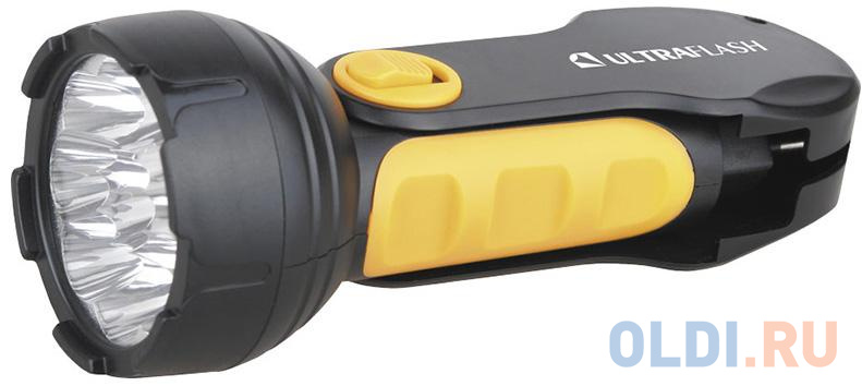 Ultraflash LED3816   (фонарь аккум 220В, черный/желтый, 9 LED, SLA, пласт, склад. вилка коробка)