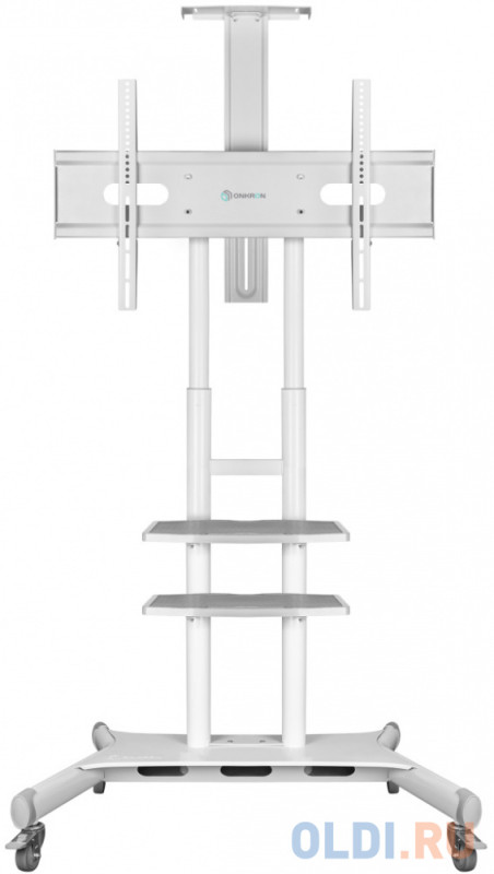 Мобильная стойка ONKRON на 1 ТВ/ 55-80" от 200х200 до 800х500, макс нагр 90,9кг, портретная/альбомная ориентация, высота 1050-1650мм, белая
