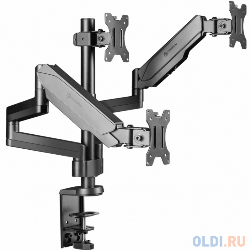 Кронштейн для 3-х мониторов ONKRON/ 13-32" макс. 100*100, струбцина, наклон -35?+35? поворот 360?, вылет от основания 0-600мм, макс. нагрузка 3х1