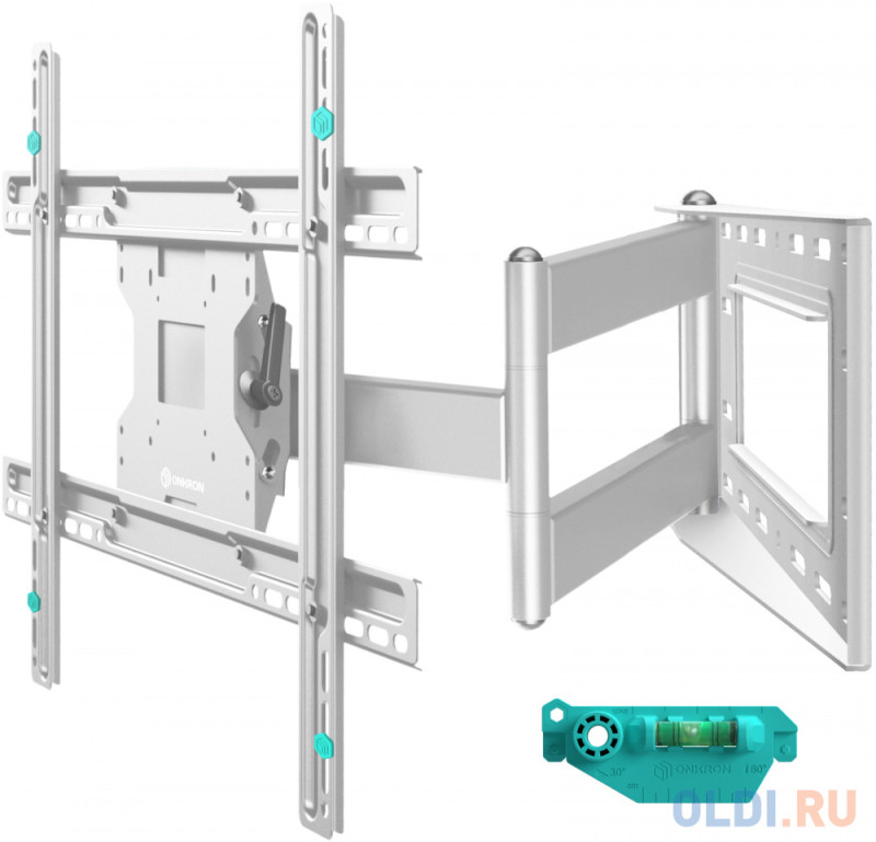 Кронштейн ONKRON/ 40-75" макс 400*600  наклон -5°/+15° поворот ±180° Макс нагрузка 68,2кг, от стены 110-711мм, белый