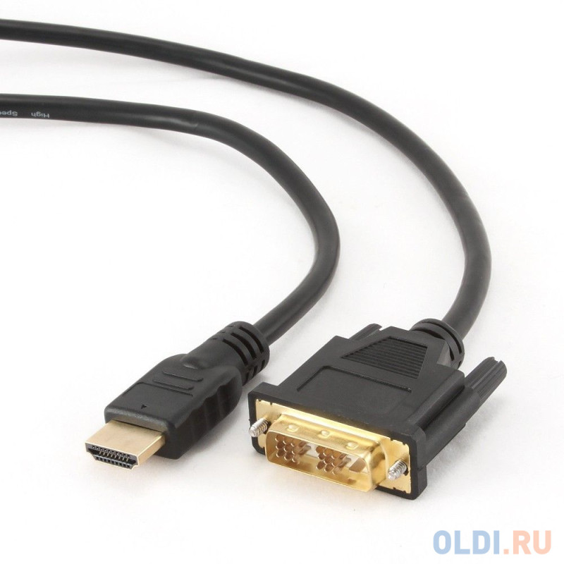 Кабель HDMI-DVI Gembird/Cablexpert CC-HDMI-DVI-0.5M, 19M/19M, 0.5м, single link, черный, позол.разъемы, экран, пакет