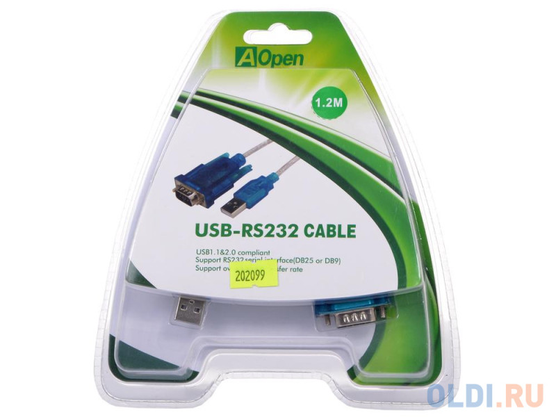 Кабель-адаптер USB AM - COM port 9pin Aopen <ACU804 1,2м, (добавляет в систему новый COM порт)