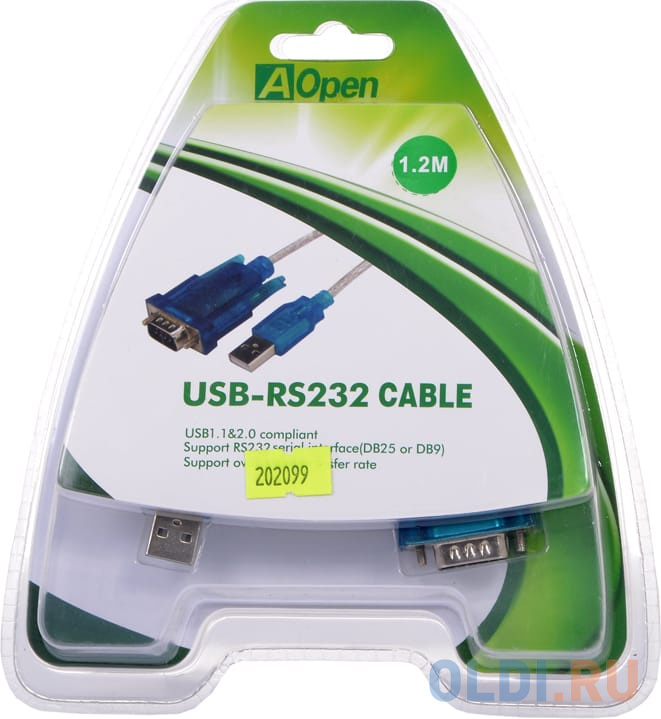 Кабель-адаптер USB AM - COM port 9pin Aopen <ACU804 1,2м, (добавляет в систему новый COM порт)