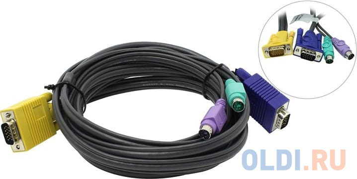 Кабель ATEN KVM Cable 2L-5203P Кабель для KVM: 2*PS/2(m)+DB15(m) (PC) -на- SPHD15(m) (KVM), 3м