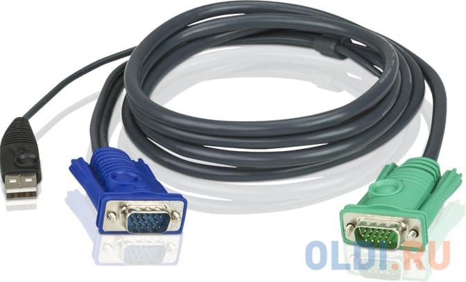 Шнур, мон+клав+мышь USB, SPHD15=HD DB15+USB A-Тип ATEN (2L-5201U) Male-2xMale,  8+4 проводов, опрессованный,   1.2 метр., черный