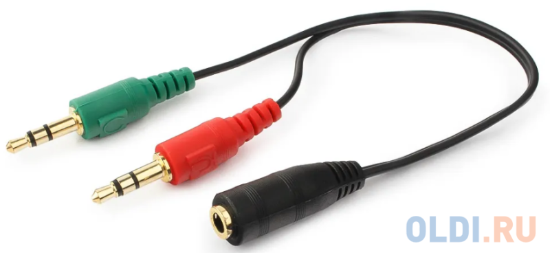 Кабель аудио сигнала Cablexpert, джек3.5 нушники + 3.5 микрофон-> джек3.5 4pin, длина 20см, черный (CCA-418)