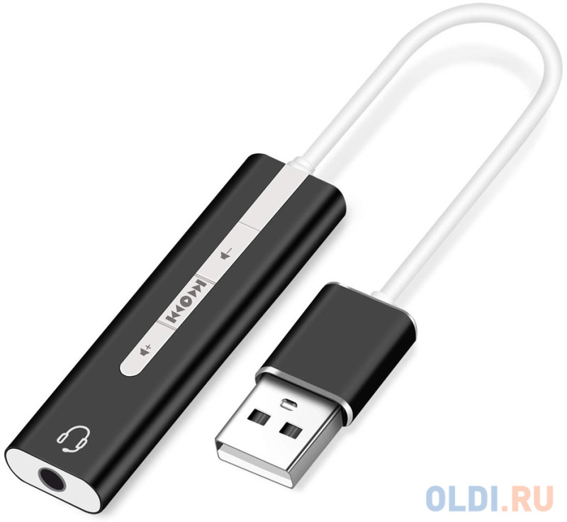 ORIENT AU-04PLB, Адаптер USB to Audio (звуковая карта), jack 3.5 mm (4-pole) для подключения телефонной гарнитуры к порту USB, кнопки: громкость +/-,