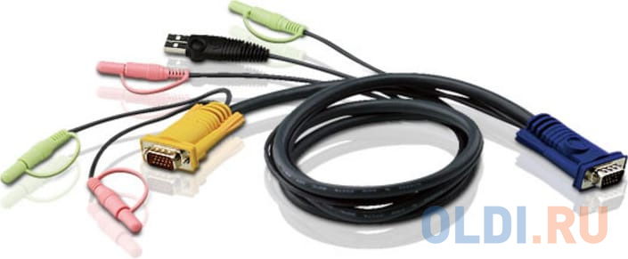 ATEN KVM Cable 2L-5302U Кабель для KVM: USB(Am)+DB15(m)+2*Audio (PC) -на- SPHD15(m)+2*Audio (KVM),1.8м