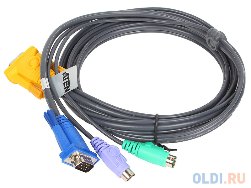 Кабель ATEN KVM Cable 2L-5206P -Кабель для KVM: 2*PS/2(m)+DB15(m) (PC) -на- SPHD15(m) (KVM), 6м