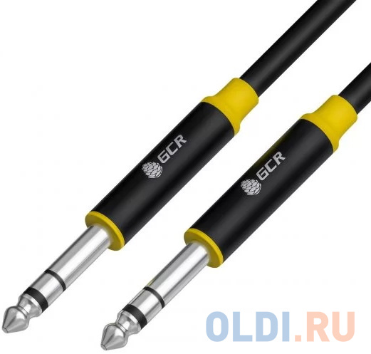 GCR Кабель 5.0m аудио STEREO jack 6,35mm/jack 6,35mm черный, AL case черный, желтая окантовка, M/M, GCR-53426