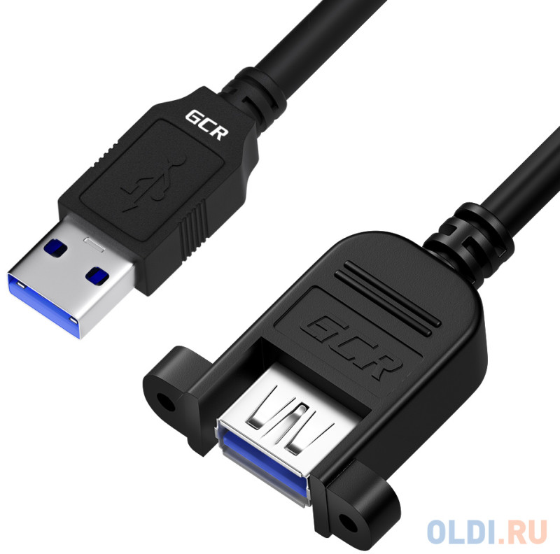 GCR Удлинитель 2.0m USB 3.0, AM/AF крепление под винт, черный, GCR-53902