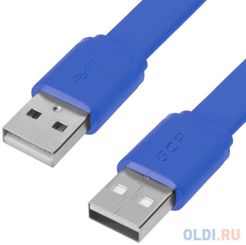 GCR Кабель PROF 2.0m USB 2.0 AM/AM, плоский, синий, 28/24 AWG, экран, заземление, морозостойкий, GCR-55571