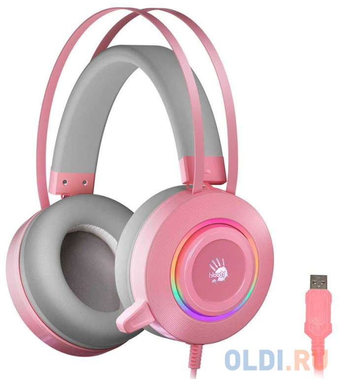 Наушники с микрофоном A4 Bloody G521 розовый 2.3м мониторные USB оголовье (G521 ( PINK ))