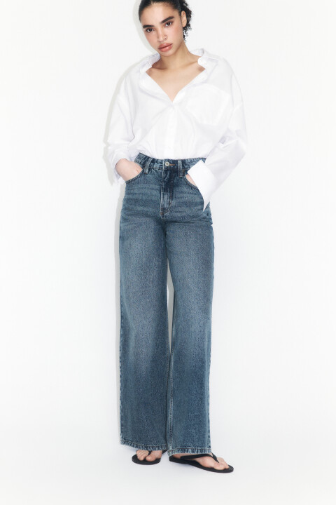Джинсы wide leg широкие с высокой посадкой