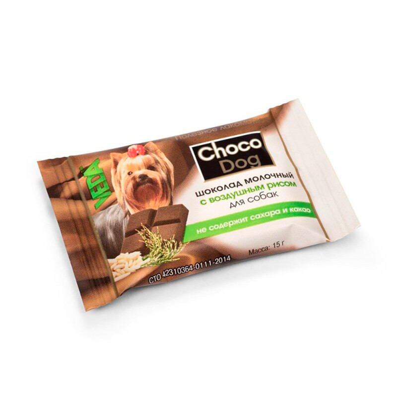 Choco Dog лакомство для собак Молочный шоколад с воздушным рисом, 15г