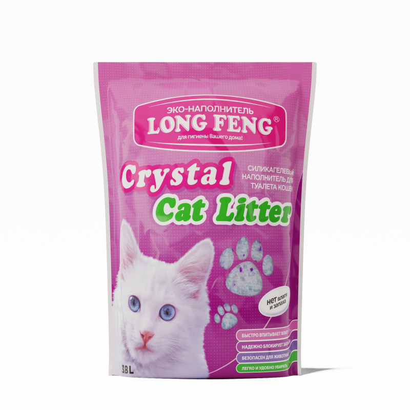 Long Feng Crystal наполнитель для кошачьего туалета, силикагелевый, впитывающий, 3,8 л