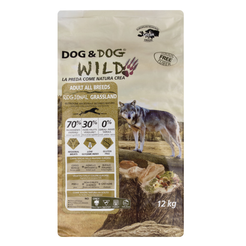 Dog & Dog Wild Regional Grassland Сухой корм для собак, с мясом кабана, ягненка и буйвола, 12 кг