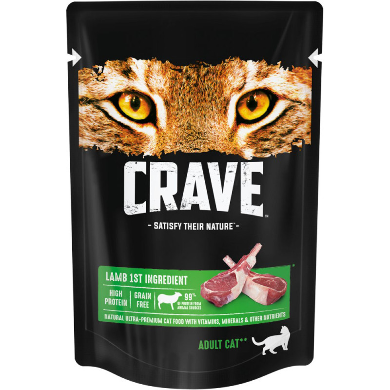 Crave Корм консервированный полнорационный для кошек всех пород старше 1 года с ягненком, 70 г
