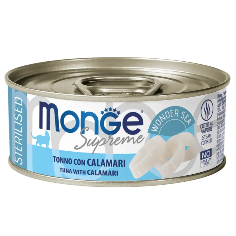 Monge Sterilized Влажный корм (консервы) для стерилизованных кошек, тунец и кальмар, 80 гр.