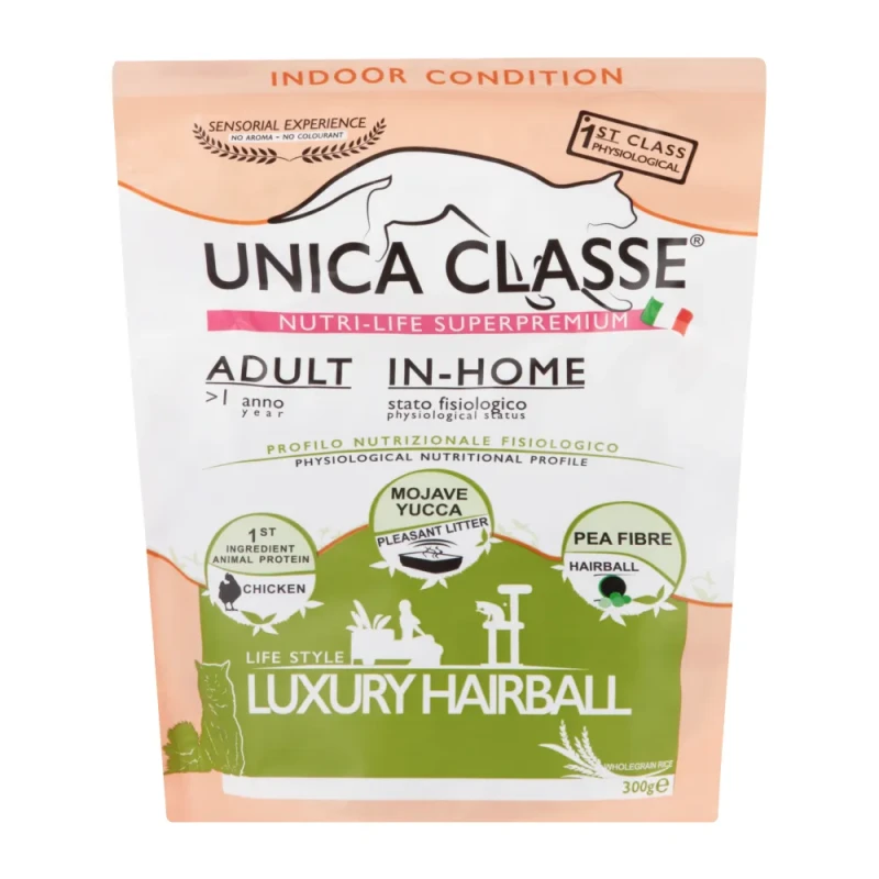 UNICA Adult In-home Luxury Hairball сухой корм для домашних кошек с курицей, 300 гр