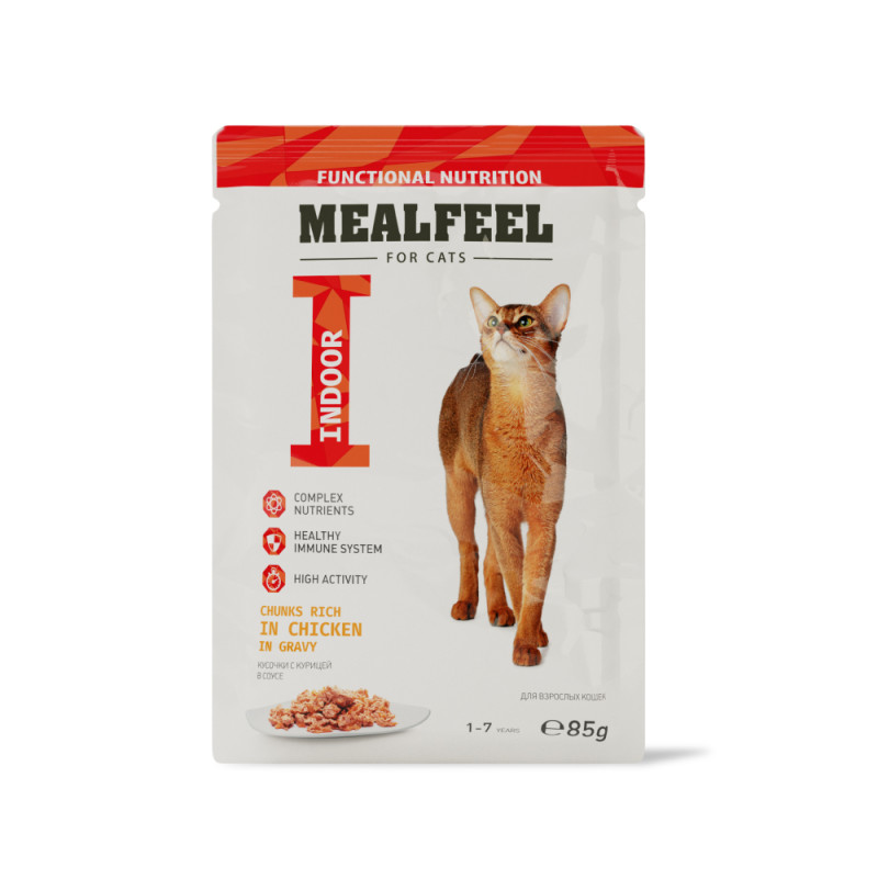 Mealfeel Functional Nutrition Влажный корм (пауч) для взрослых кошек, курица в соусе с цельными кусочками филе, 85 гр.
