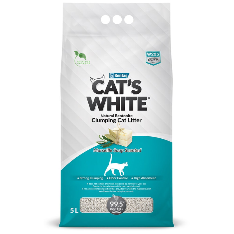 Cat's White Наполнитель комкующийся с ароматом Марсельского мыла для кошачьего туалета, 5 л