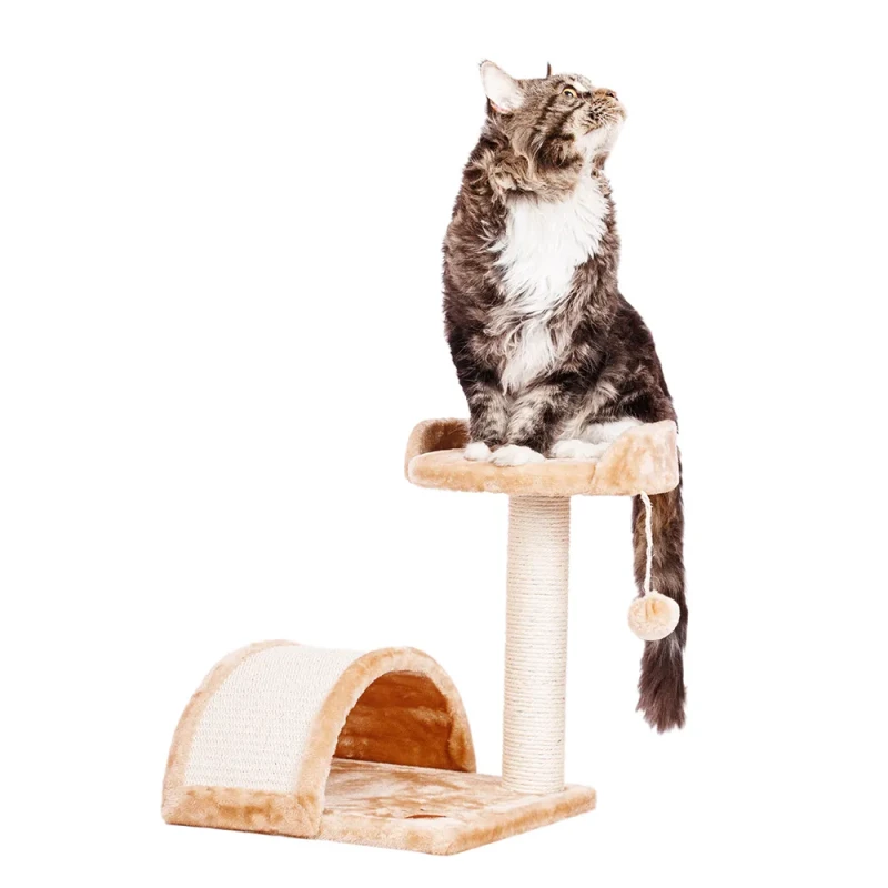Petmax Дом-когтеточка Agostino (35x35x43 см) с лежанкой и игрушкой для кошек, бежевый