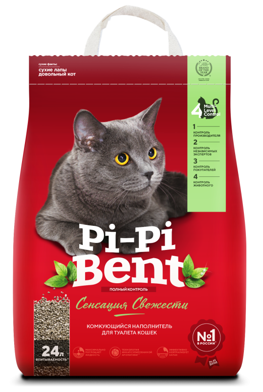 Pi-Pi-Bent Сенсация Свежести наполнитель для кошачьего туалета, комкующийся, сароматом свежих трав, 10 кг