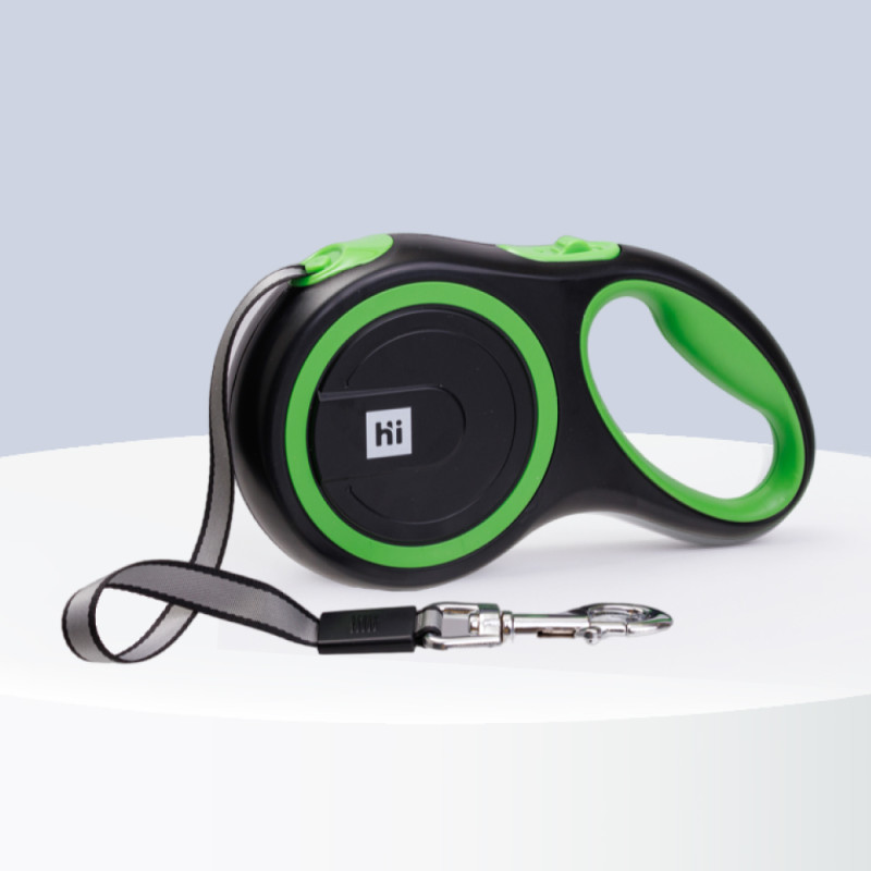 HiPet Рулетка для собак со светоотражающей лентой, L, ремень 8 м, 50 кг, черно-зеленая