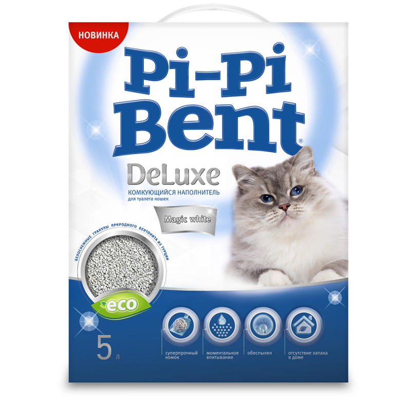 Pi-Pi-Bent Наполнитель комкующийся для кошачьих туалетов Deluxe Magic white, 5 л