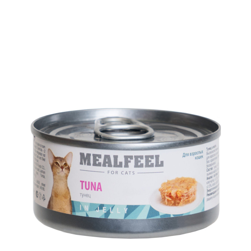 Mealfeel Влажный корм (консервы) для кошек, тунец в желе, 85 гр.