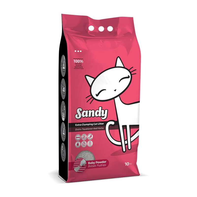 Sandy Baby Powder наполнитель для кошачьего туалета с ароматом детской присыпки, 10кг