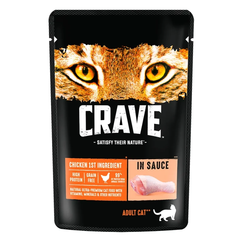 Crave Корм влажный для взрослых кошек, с курицей в соусе, 70 гр.