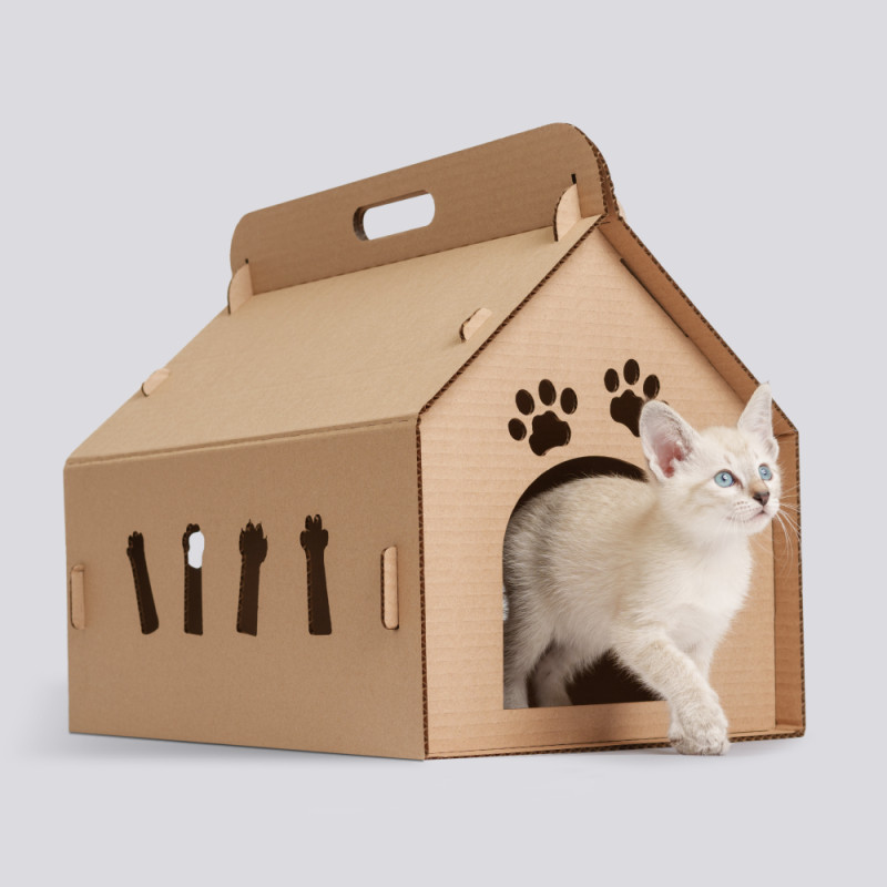 Pet Hobby Домик из картона с ручкой для кошек, 45х33х40 см, коричневый