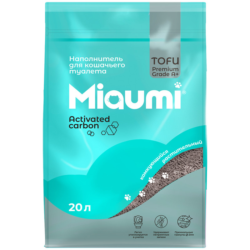MIAUMI Наполнитель комкующийся для кошачьих туалетов Тофу, 20 л, с активированным углем