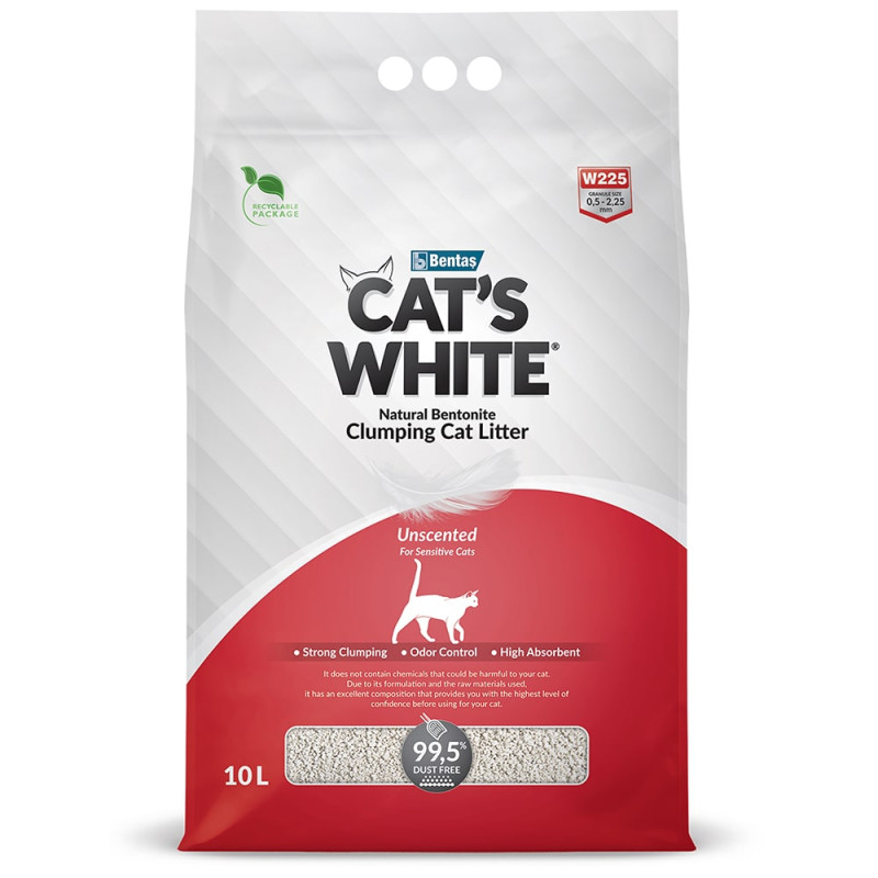 Cat's White Наполнитель комкующийся натуральный без ароматизатора для кошачьего туалета, 10 л